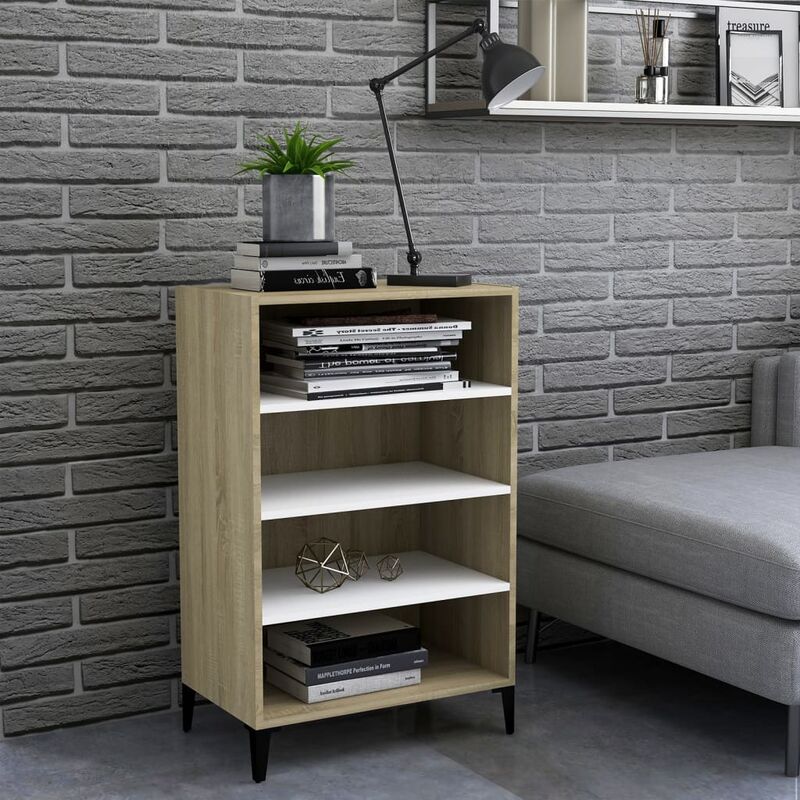 

YOUTHUP Aparador de aglomerado blanco y roble Sonoma 57x35x90 cm - Beige
