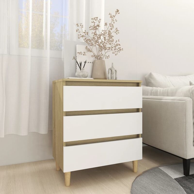 

YOUTHUP Aparador de aglomerado blanco y roble Sonoma 60x35x69 cm - Beige
