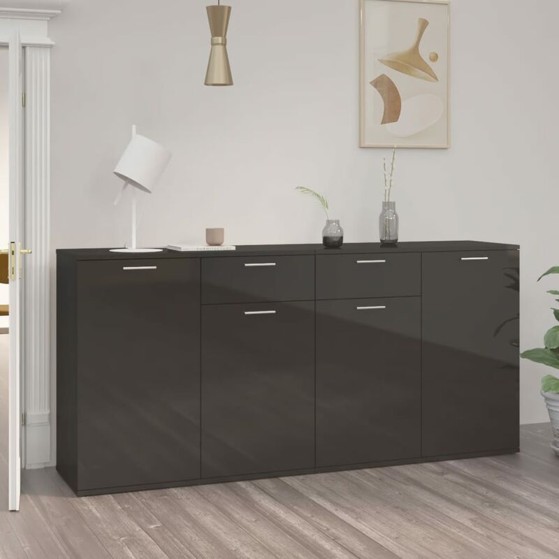 

Aparador de aglomerado negro brillante 160x36x75 cm - Negro - Youthup