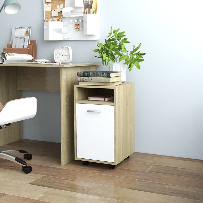 

YOUTHUP Armario auxiliar blanco y roble Sonoma aglomerado 33x38x60 cm - Beige