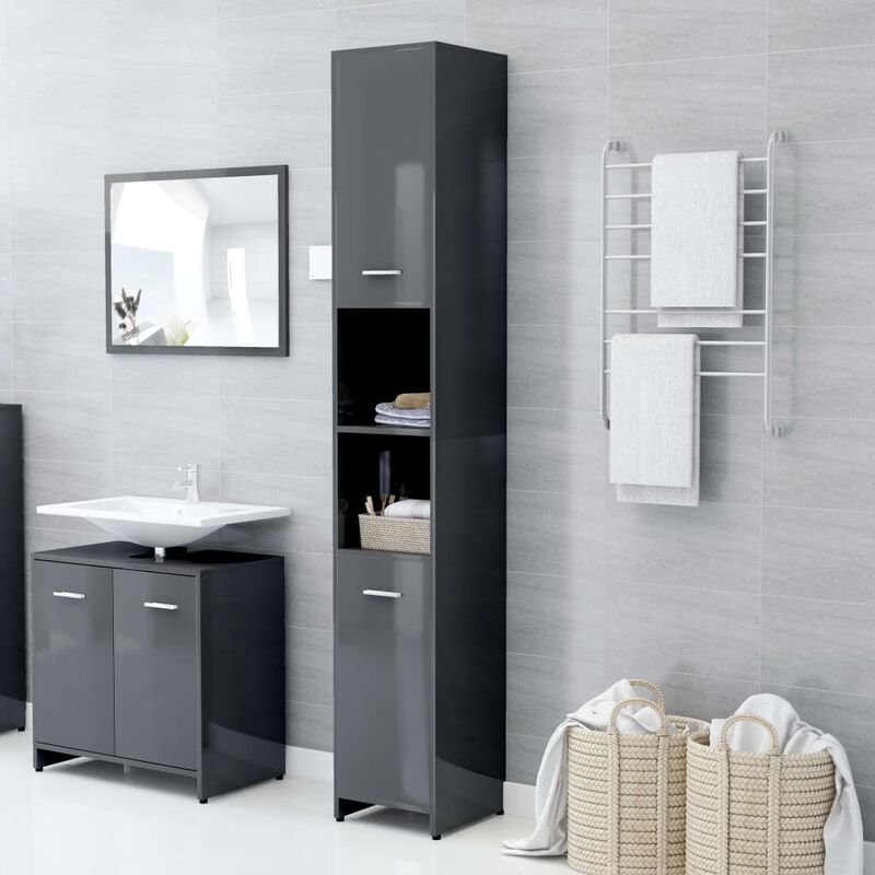 

YOUTHUP Armario cuarto de baño aglomerado gris brillo 30x30x183,5 cm - Gris
