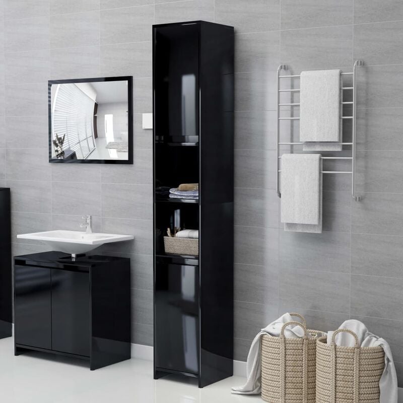 

YOUTHUP Armario cuarto de baño aglomerado negro brillo 30x30x183,5 cm - Negro