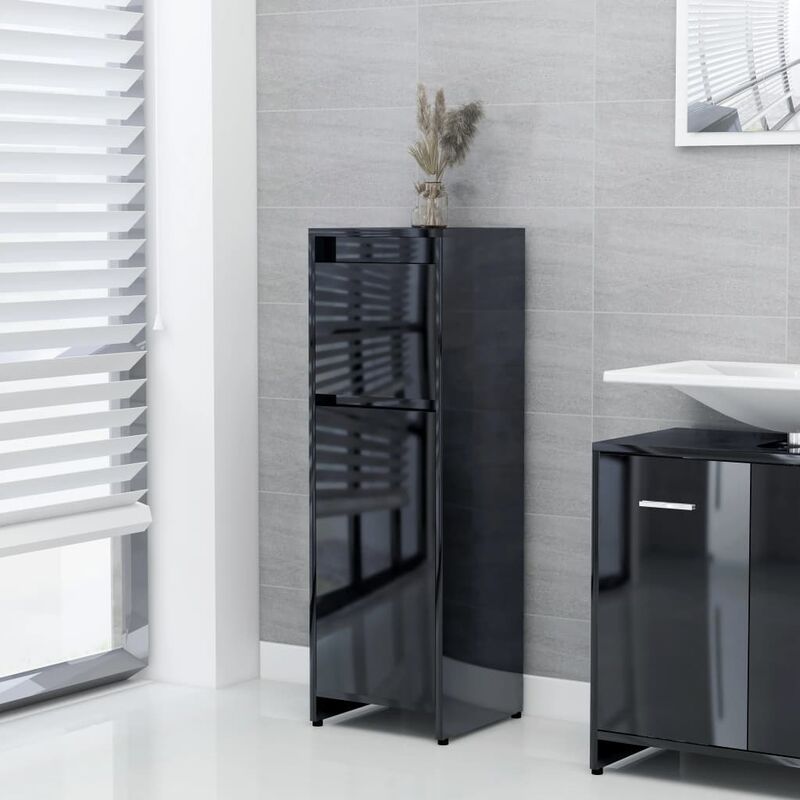 

YOUTHUP Armario cuarto de baño aglomerado negro con brillo 30x30x95 cm - Negro