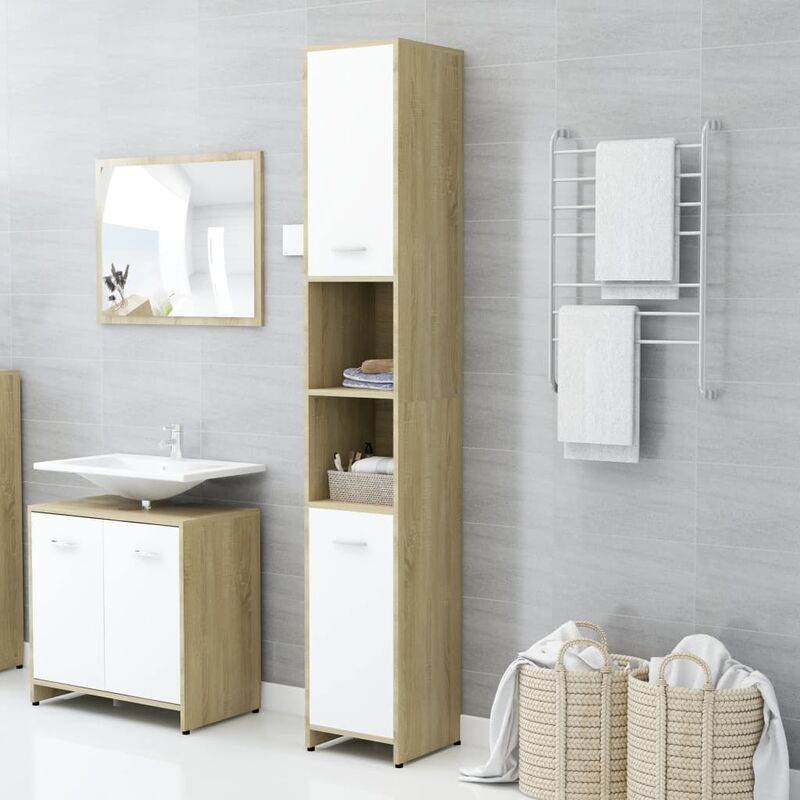 

YOUTHUP Armario de baño aglomerado blanco y roble sonoma 30x30x183,5 cm - Beige