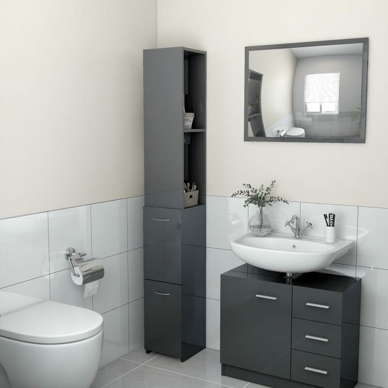 

YOUTHUP Armario de cuarto de baño aglomerado gris brillo 25x25x170 cm - Gris