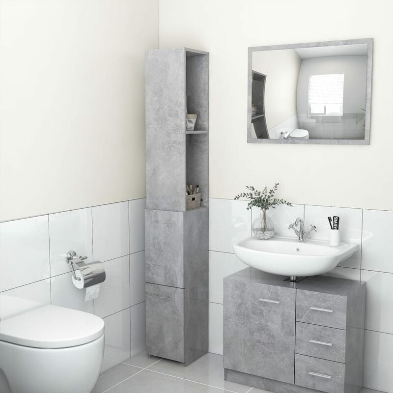 

Armario de cuarto de baño aglomerado gris hormigón 25x25x170 cm - Gris - Youthup