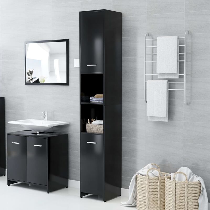 

Armario de cuarto de baño aglomerado negro 30x30x183,5 cm - Negro - Youthup