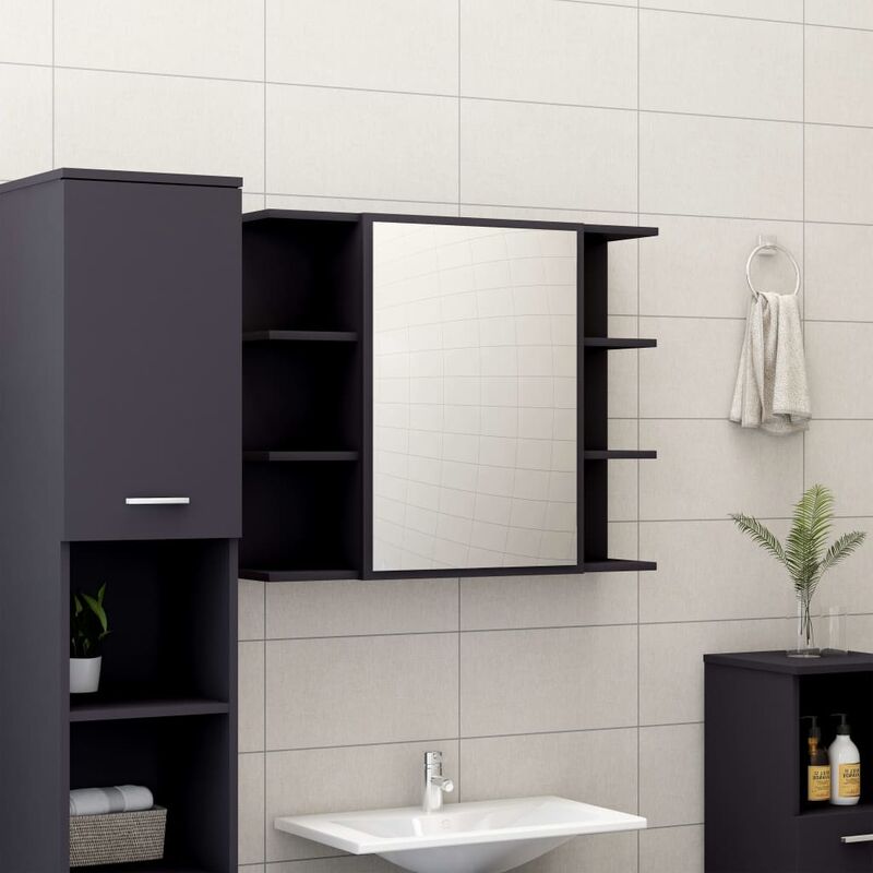 

Armario de espejo de baño aglomerado gris 80x20,5x64 cm - Gris - Youthup