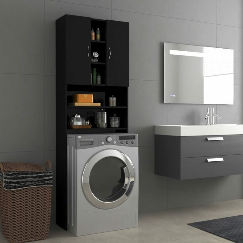 

YOUTHUP Armario de lavadora negro con brillo 64x25,5x190 cm