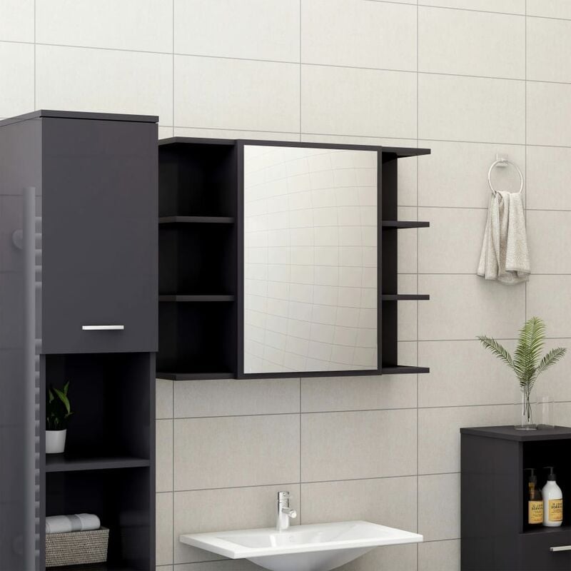 

YOUTHUP Armario espejo de baño aglomerado gris brillante 80x20,5x64cm - Gris