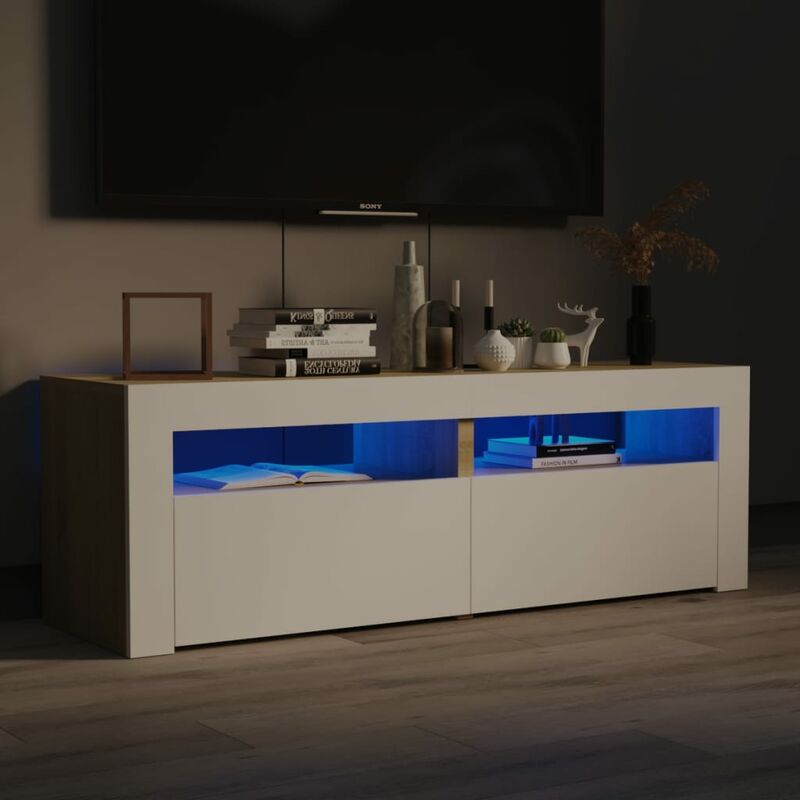 

Armario TV con luces LED blanco y roble Sonoma 120x35x40 cm - Beige - Youthup