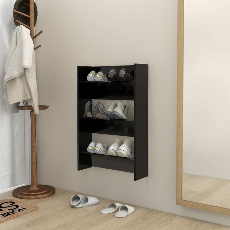

YOUTHUP Armario zapatero de pared aglomerado negro 60x18x90 cm - Negro