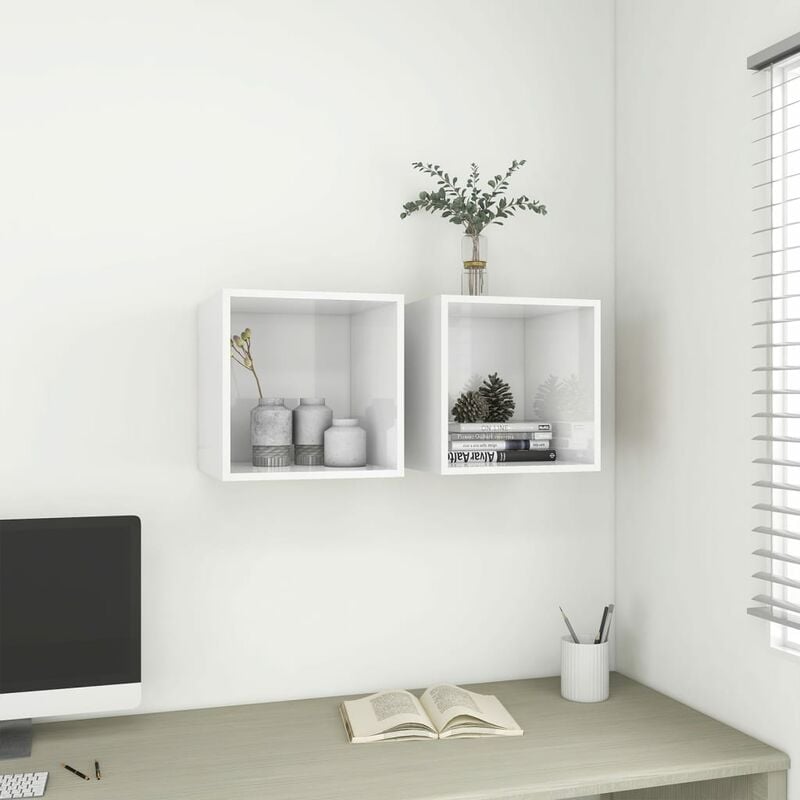 

Armarios de pared 2 uds blanco brillo aglomerado 37x37x37 cm - Blanco - Youthup