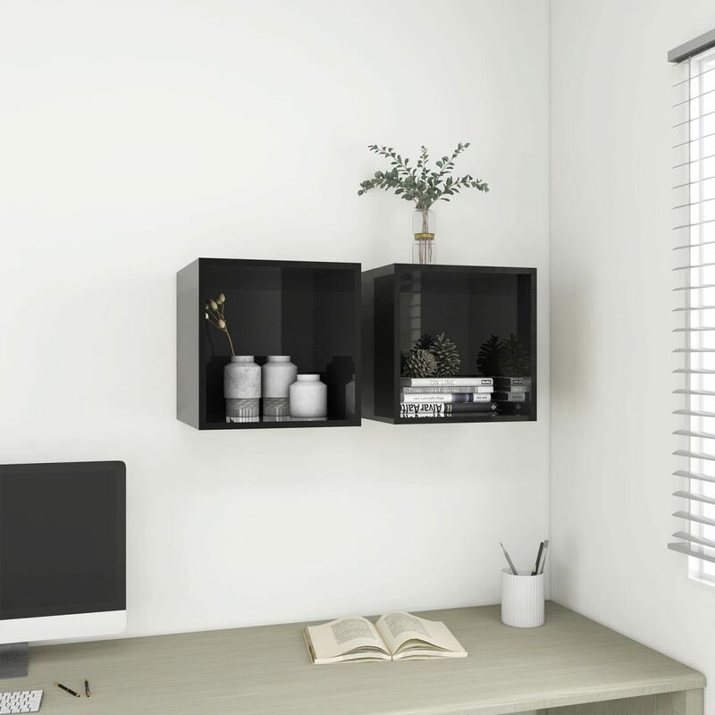 

Armarios de pared 2 uds negro brillo aglomerado 37x37x37 cm - Negro - Youthup