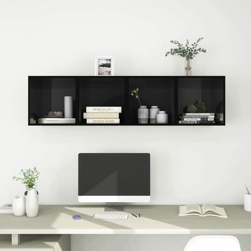 

YOUTHUP Armarios de pared 4 uds negro brillo aglomerado 37x37x37 cm - Negro