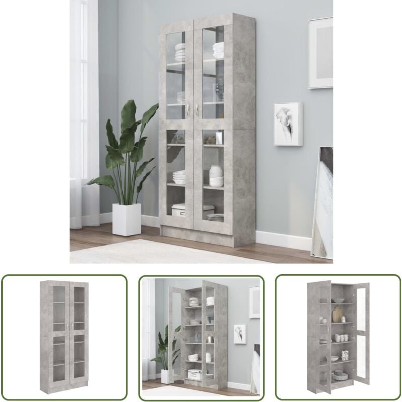 Homemiyn - The Living Store Armoire à vitrine Gris béton 82,5x30,5x185,5 cm Bois ingénierie - Bibliothèque - Meuble tv - Rangement Intérieur