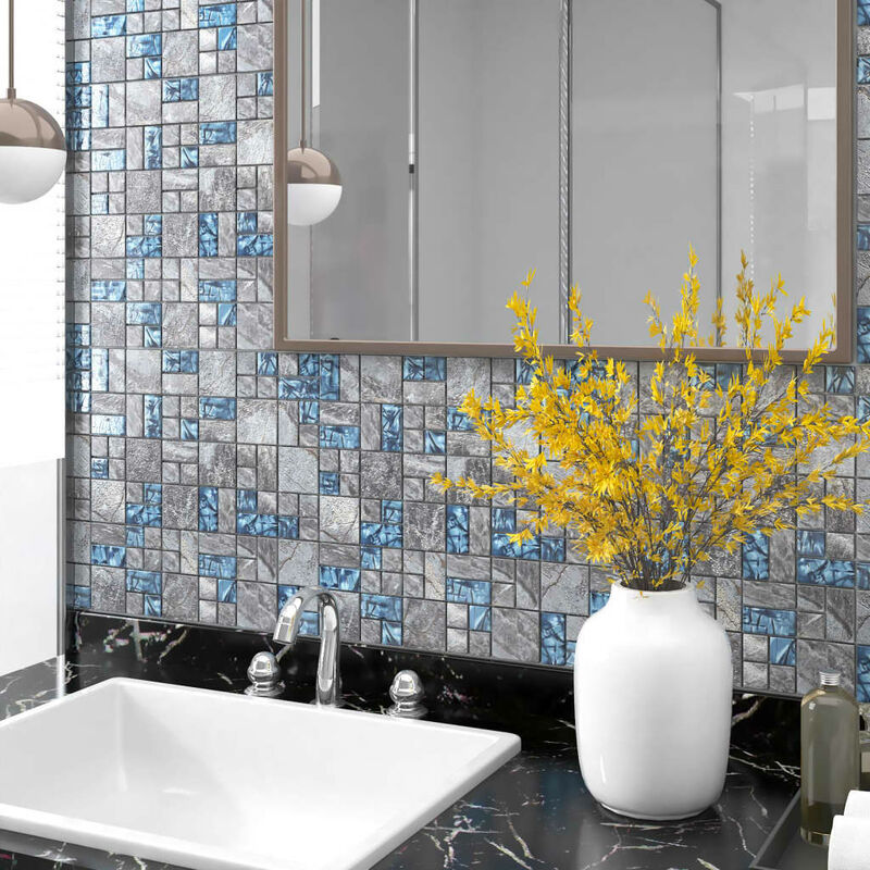 

YOUTHUP Azulejo mosaico autoadhesivo 11 uds vidrio azul y gris 30x30 cm - Multicolor