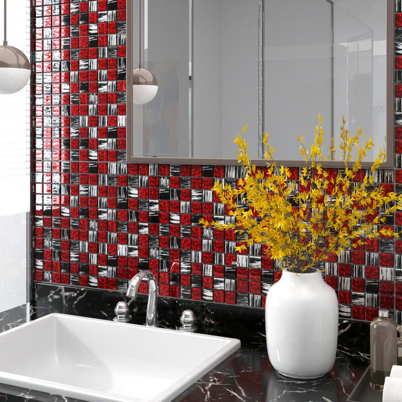 

Azulejos de mosaico 22 unidades vidrio negro y rojo 30x30 cm - Multicolor - Youthup