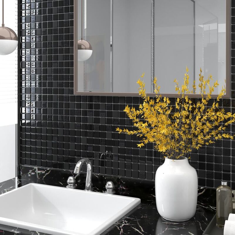 

YOUTHUP Azulejos mosaico 11 uds vidrio negro brillante 30x30 cm