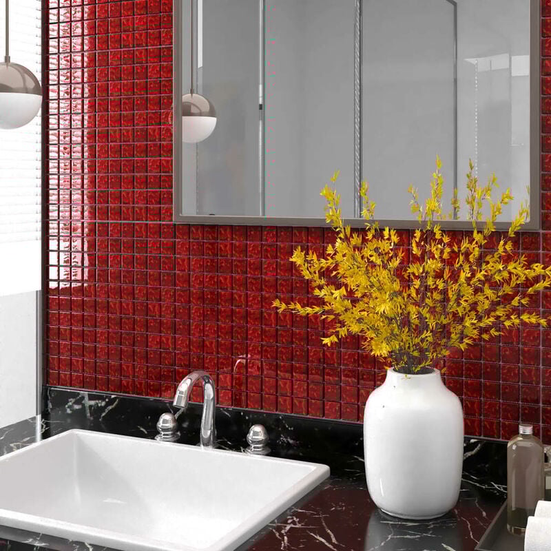 

YOUTHUP Azulejos mosaico autoadhesivo 11 uds vidrio rojo 30x30 cm - Rojo