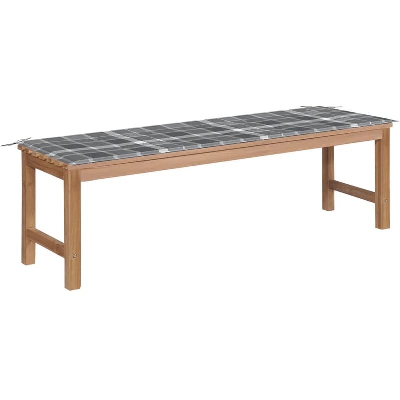 

Banco de jardín madera de teca con cojín a cuadros gris 150 cm - Youthup