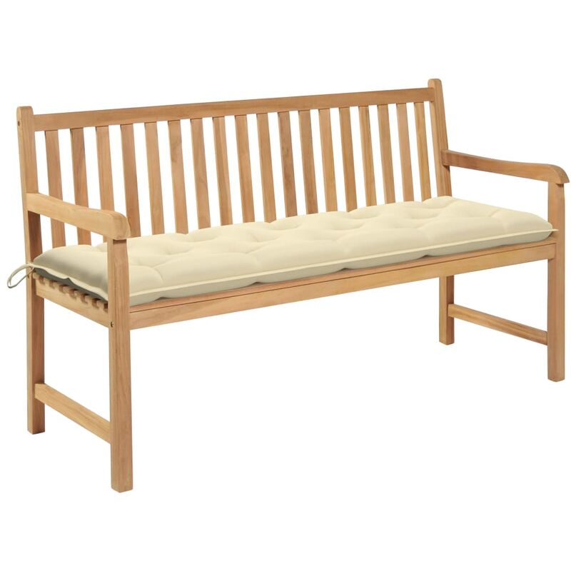

Banco de jardín madera de teca con cojín blanco crema 150 cm - Marrón - Youthup