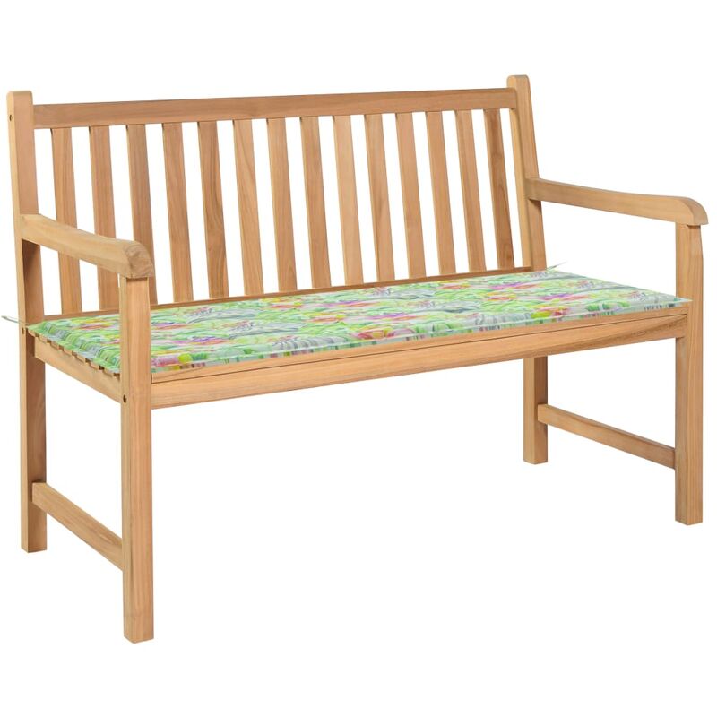 

Banco de jardín madera de teca con cojín estampado hojas 120 cm - Youthup