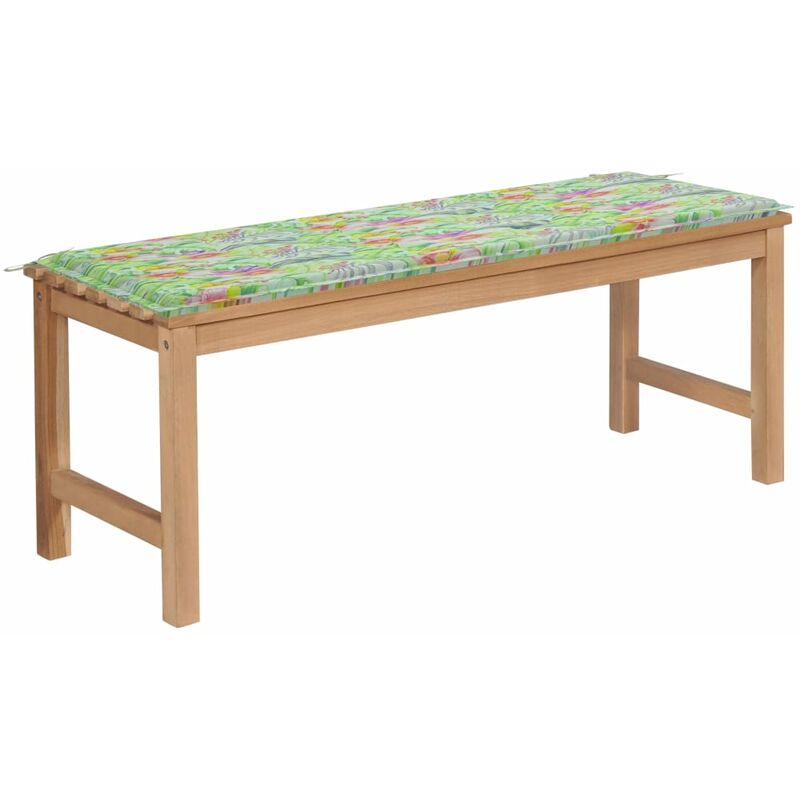 

Banco de jardín madera de teca con cojín estampado hojas 120 cm - Youthup