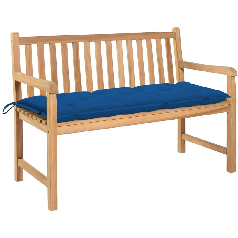 

YOUTHUP Banco de jardín madera maciza de teca con cojín azul 120 cm