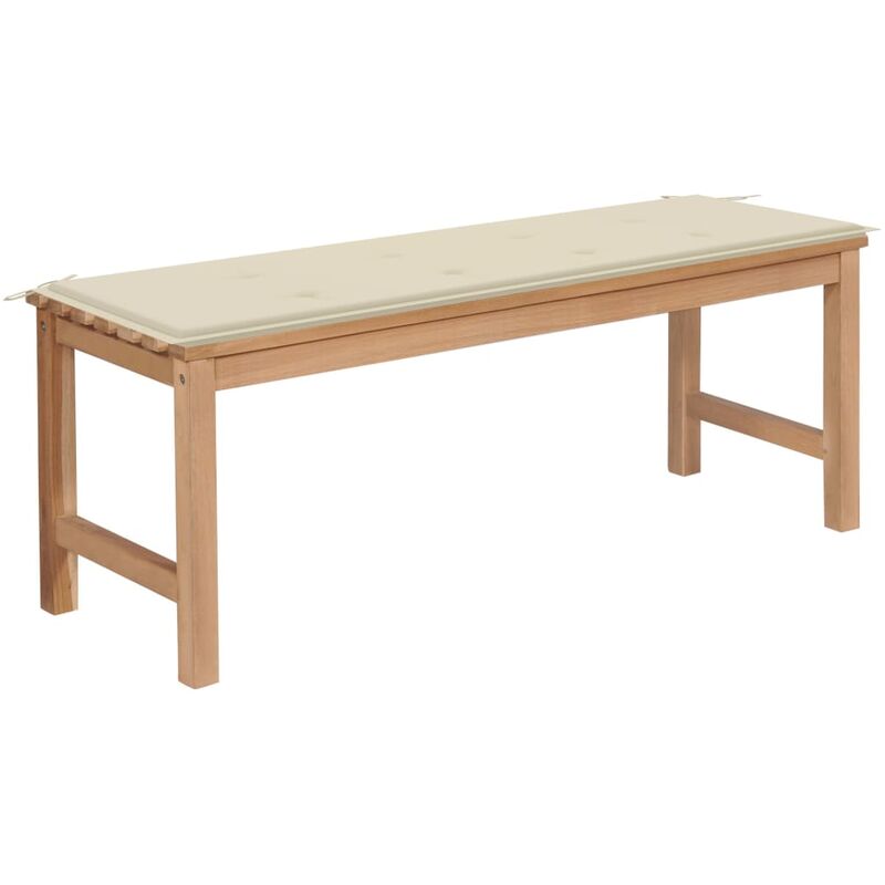 

Banco de jardín madera maciza de teca con cojín crema 120 cm - Youthup