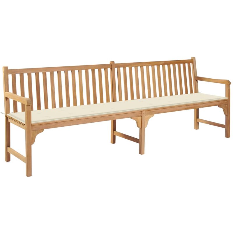 

YOUTHUP Banco de jardín madera maciza de teca con cojín crema 240 cm