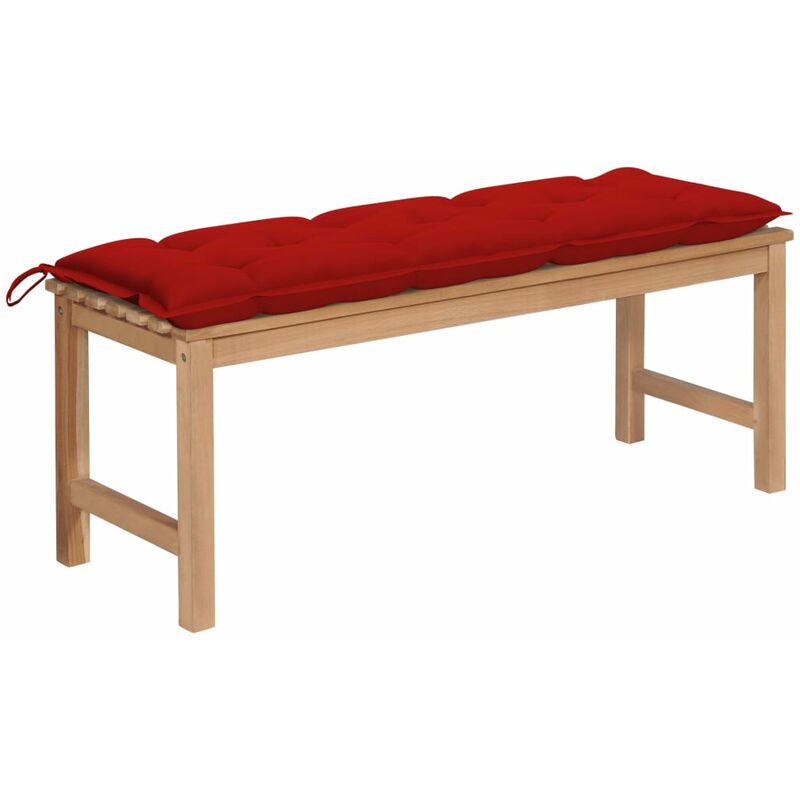 

Banco de jardín madera maciza de teca con cojín rojo 120 cm - Youthup