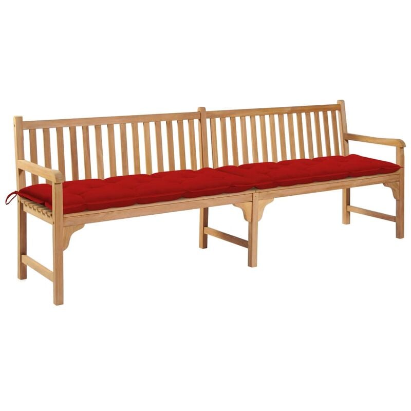 

Youthup - Banco de jardín madera maciza de teca con cojín rojo 240 cm