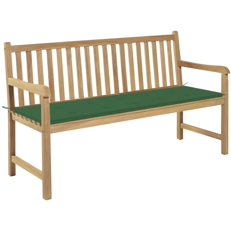 

Banco de jardín madera maciza de teca con cojín verde 150 cm - Youthup