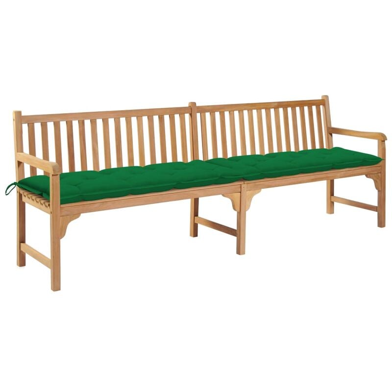 

YOUTHUP Banco de jardín madera maciza de teca con cojín verde 240 cm