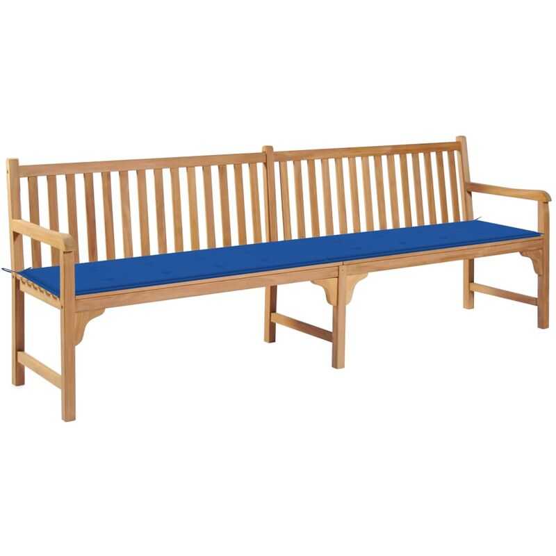 

Banco de jardín madera maciza teca con cojín azul royal 240 cm - Youthup