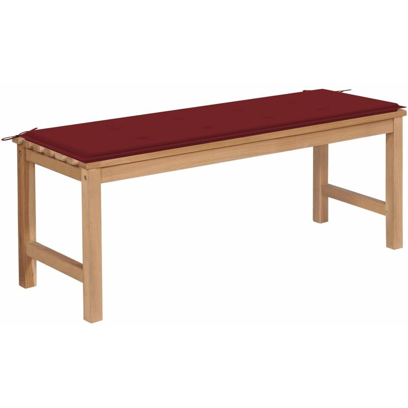 

Banco de jardín madera maciza teca con cojín rojo tinto 120 cm - Youthup