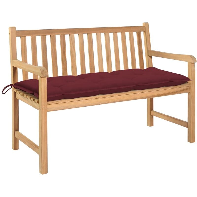 

Banco de jardín madera maciza teca con cojín rojo tinto 120 cm - Youthup