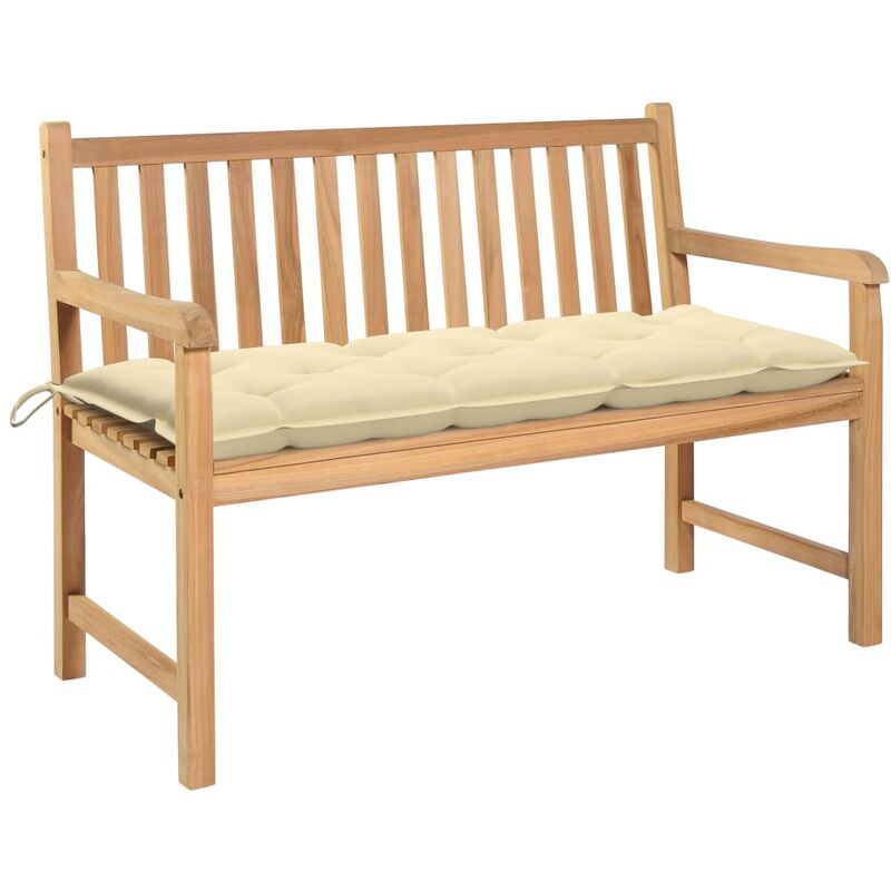 

Banco de jardín madera maciza teca y cojín blanco crema 120 cm - Youthup
