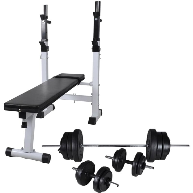 

Banco ejercicios con soporte pesas, pesas y mancuernas 60,5 kg - Negro - Youthup