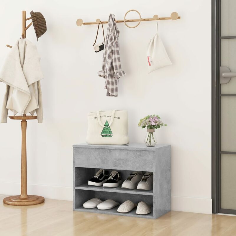 

Banco zapatero de aglomerado gris hormigón 60x30x45 cm - Gris - Youthup