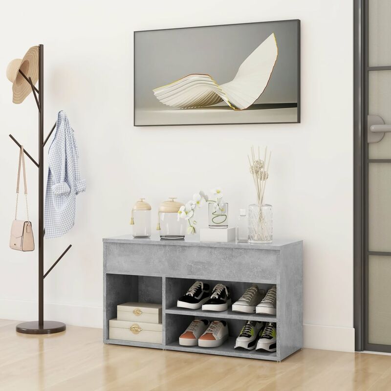 

Banco zapatero de aglomerado gris hormigón 80x30x45 cm - Gris - Youthup