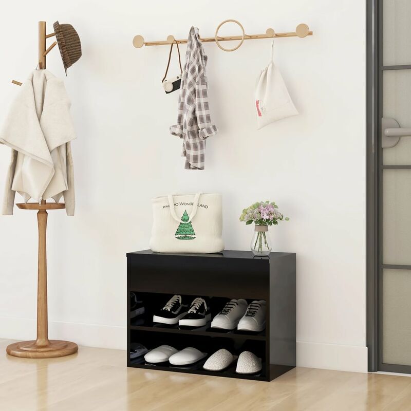 

Banco zapatero de aglomerado negro con brillo 60x30x45 cm - Negro - Youthup