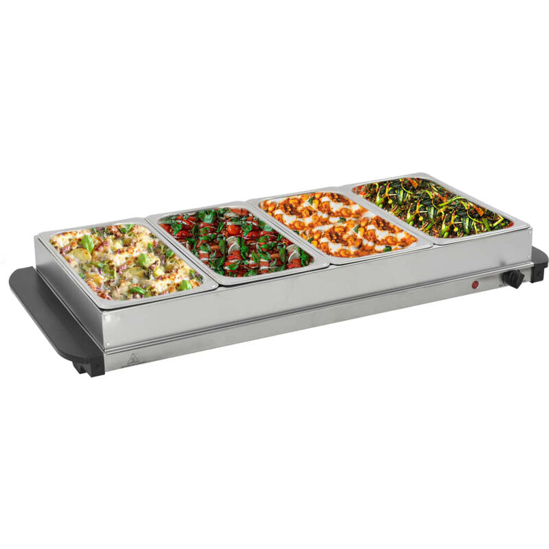 

YOUTHUP Calientaplatos para bufé de acero inoxidable 400 W 4x2,5 L - Plateado