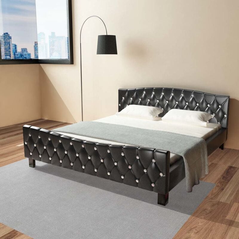 

YOUTHUP Cama de cuero sintético negro con colchón 180x200 cm - Negro