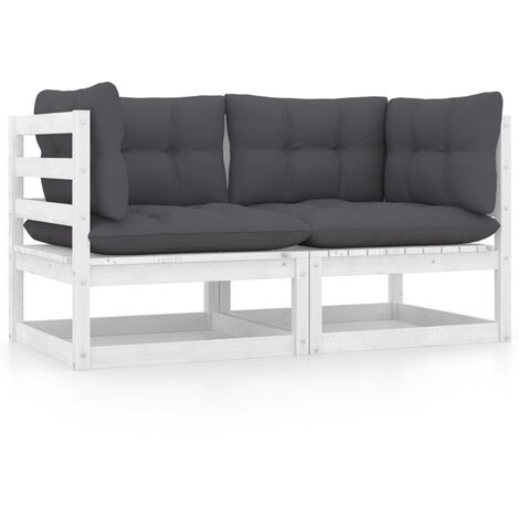 YOUTHUP Canapé 2 places de jardin avec coussins Blanc Pin solide - Blanc