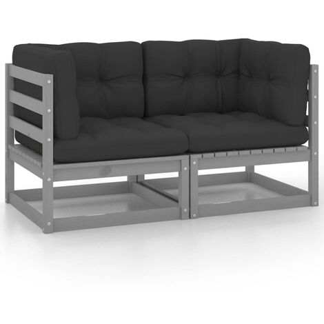 YOUTHUP Canapé 2 places de jardin avec coussins Gris Bois de pin solide - Gris