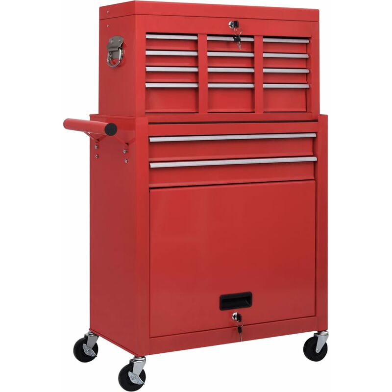 Carrello Officina Arebos Con 2 Ripiani - Mobile, Robusto E Con Ruote, Rosso, Portata 100 Kg - Foto 3