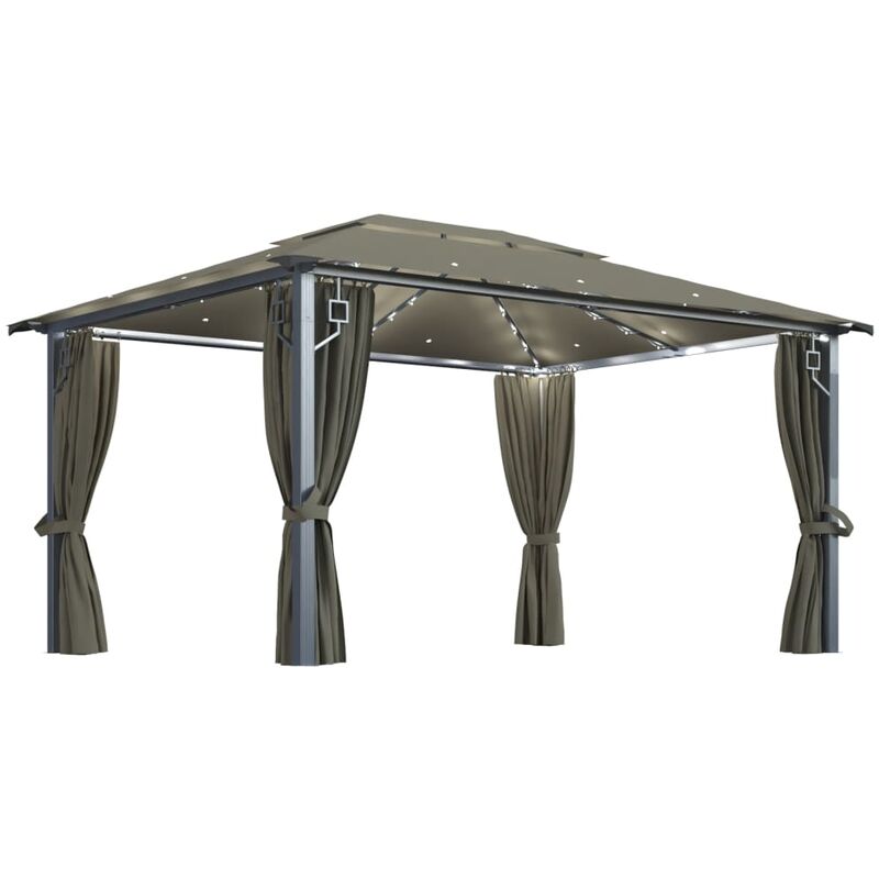 

Cenador con cortina y tira de luz LED aluminio taupé 400x300cm - Gris Topo - Youthup