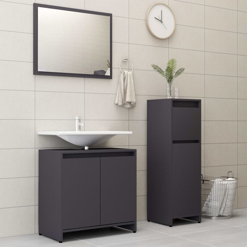 

Conjunto de muebles de baño 3 piezas aglomerado gris - Gris - Youthup